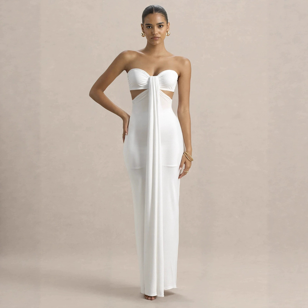 Zara Off Shoulder Draped Sleeveless Cutout Bodycon Evening Gown